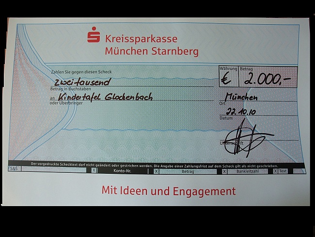 Spendenscheck der Metzgerinnung München und der Metzgerei Magnus Bauch an die Kindertafel