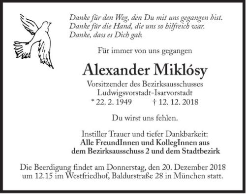 Sterbefall Alexander Miklosy