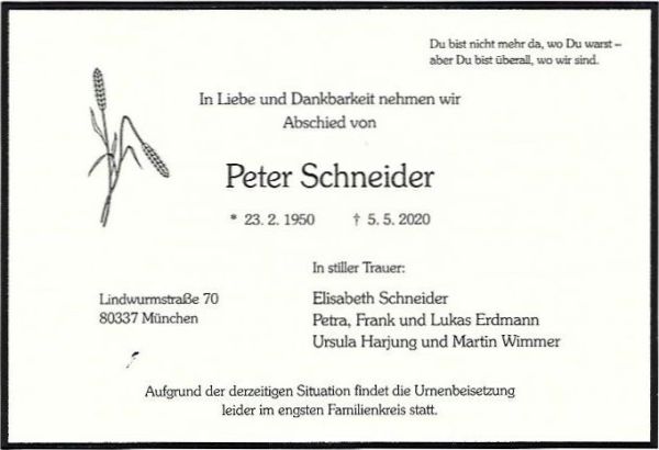 Sterbefall Peter Schneider